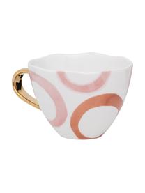 Tazza dipinta con manico dorato Good Morning, New Bone China, Bianco, rosa, dorato, Ø 11 x Alt. 8 cm