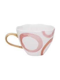 Tazza dipinta con manico dorato Good Morning, New Bone China, Bianco, rosa, dorato, Ø 11 x Alt. 8 cm