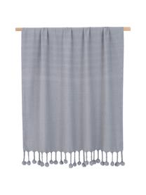 Plaid con pompons Sorbet, Cotone, Grigio chiaro, Larg. 130 x Lung. 170 cm