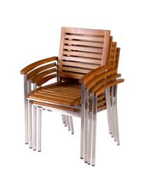 Silla de exterior con reposabrazos Robo, Estructura: acero inoxidable, recubie, Acero inoxidable, madera de acacia, An 58 x F 57 cm