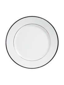 Porzellan-Frühstücksteller Ginger mit silberfarbenem Rand, 6 Stück, Porzellan, Weiß, Silberfarben, Ø 20 cm
