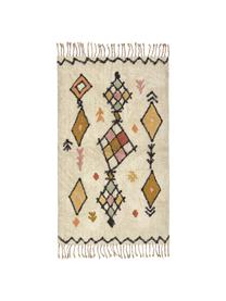 Teppich Bereber mit Ethno-Muster und Fransen, 100% Baumwolle, Cremefarben, Mehrfarbig, B 90 x L 150 cm (Größe XS)