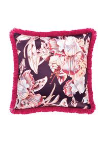 Kissenhülle Paradise in Lila/Pink mit Satin-Finish und Fransen, Polyester, Fuchsia, 40 x 40 cm