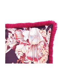 Housse de coussin en satin lilas rose et à franges Paradise, Fuchsia