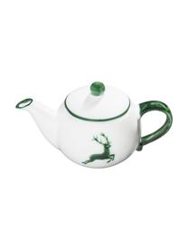 Ručně vyrobená čajová konvička Grüner Hirsch, Keramika, Zelená, bílá, 500 ml