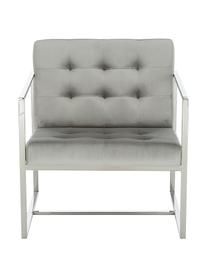 Fauteuil lounge en velours Manhattan, Velours gris, couleur argentée, larg. 70 x prof. 72 cm