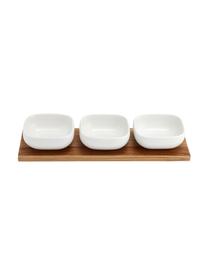 Set apéritif porcelaine et bois d'acacia Essentials, 4 élém., Blanc, bois d'acacia, Lot de différentes tailles