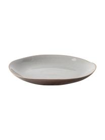 Assiettes plates avec émail réactif Hali, 4 pièces, Grès cérame, émaillé, Bleu-gris avec bord brun, Ø 27 x haut. 3 cm