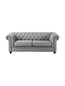 Sofa Chesterfield James (3 plazas), Estructura: pino, haya, Tapizado: 15% lino, 85% poliéster, Patas: haya, pintado, Gris claro, An 198 x F 85 cm
