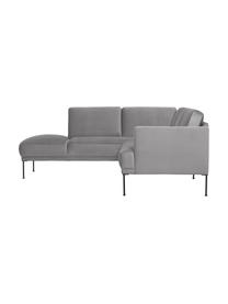 Divano angolare in velluto Fluente, Rivestimento: velluto (copertura in pol, Struttura: legno di pino massiccio, , Piedini: metallo verniciato a polv, Velluto grigio, Larg. 221 x Prof. 200 cm, chaise longue a sinistra