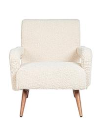 Poltroncina in tessuto Teddy bianco Berna, Rivestimento: 100% poliestere (pellicci, Struttura: legno di pino, compensato, Piedini: legno di albero della gom, Teddy bianco, Larg. 65 x Prof. 79 cm