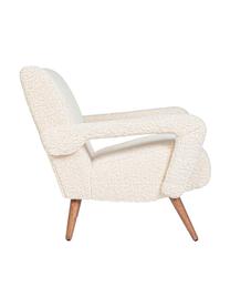 Poltroncina in tessuto Teddy bianco Berna, Rivestimento: 100% poliestere (pellicci, Struttura: legno di pino, compensato, Piedini: legno di albero della gom, Teddy bianco, Larg. 65 x Prof. 79 cm