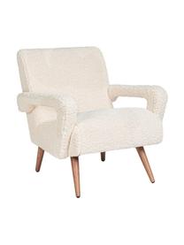 Poltroncina in tessuto Teddy bianco Berna, Rivestimento: 100% poliestere (pellicci, Struttura: legno di pino, compensato, Piedini: legno di albero della gom, Teddy bianco, Larg. 65 x Prof. 79 cm