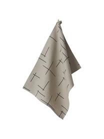 Linnen theedoeken Merrin met boho patroon, 2 stuks, 100% linnen, Beige, zwart, 50 x 70 cm