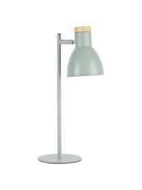 Lampa biurkowa z drewnianym dekorem Venea, Zielony miętowy, drewno naturalne, Ø 15  x W 47 cm