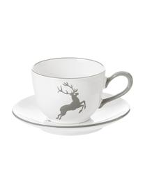Set de café artesanal Grüner Hirsch, 6 pzas., Cerámica, Blanco, gris oscuro, 2 comensales (6 pzas.)