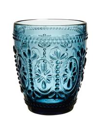 Waterglazen Chambord met bloemenreliëf in blauw, 6 stuks, Glas, Blauw, Ø 8 x H 10 cm, 250 ml