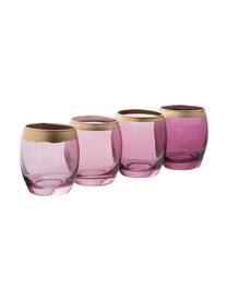 Teelichthalter-Set Jolina, 4-tlg., Glas, lackiert, Windlichter: Violetttöne, transparentRand: Goldfarben, Ø 8 x H 9 cm