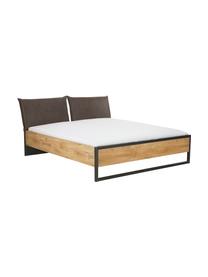 Houten bed Detroit met kunstleren hoofdeinde, Frame: MDF, Poten: gepoedercoat metaal, Grijs, 160 x 200 cm