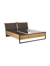 Houten bed Detroit met kunstleren hoofdeinde, Frame: MDF, Poten: gepoedercoat metaal, Grijs, 160 x 200 cm