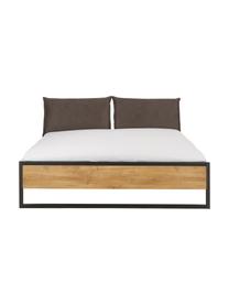 Houten bed Detroit met kunstleren hoofdeinde, Frame: MDF, Poten: gepoedercoat metaal, Grijs, 160 x 200 cm