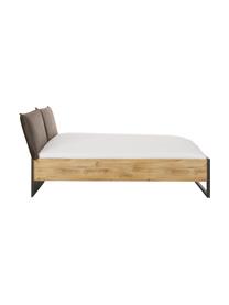 Houten bed Detroit met kunstleren hoofdeinde, Frame: MDF, Poten: gepoedercoat metaal, Grijs, 160 x 200 cm