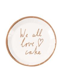 Papieren borden We All Love Cake, 12 stuks, Papier, Wit, roségoudkleurig, Ø 15 x H 2 cm