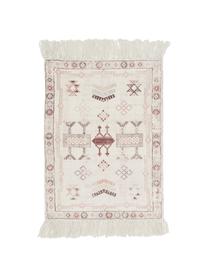 Tapis ethnique en coton avec franges Tanger, Couleur crème, terra cuite