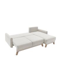 Divano angolare 3 posti in velluto con contenitore Balio, Rivestimento: 100% velluto di poliester, Piedini: Legno, Velluto crema, Larg. 234 x Prof. 164 cm, chaise-longue a destra