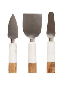 Set 3 coltelli da formaggio in marmo e legno Nevada, Acciaio inossidabile, marmo, legno, Beige, bianco leggermente marmorizzato, Lung. 21 cm