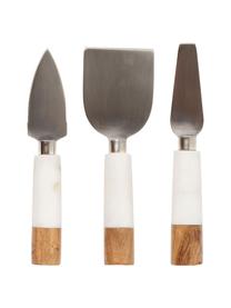 Set de cuchillos de queso en mármol Nevada, 3 pzas., Acero inoxidable, mármol, madera, Beige, blanco, L 21 cm