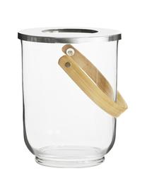 Portavelas de vidrio Raphaela, Portavelas: vidrio, metal, Asa: bambú, Transparente, plateado, bambú, Ø 19 x Al 23 cm