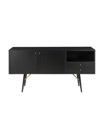 Credenza nera con ante Verona, Gambe: metallo verniciato a polv, Nero, ottone, Larg. 160 x Alt. 45 cm