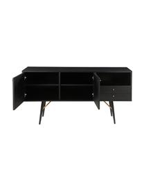 Schwarzes Sideboard Verona mit Türen, Korpus: Mitteldichte Holzfaserpla, Beine: Metall, pulverbeschichtet, Schwarz, Messing, 160 x 45 cm