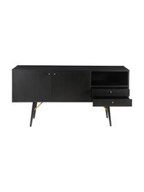 Credenza nera con ante Verona, Gambe: metallo verniciato a polv, Nero, ottone, Larg. 160 x Alt. 45 cm