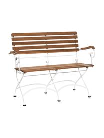 Opvouwbare tuinbank Parklife met armleuningen, Zitvlak: geolied acaciahout, Frame: verzinkt en gepoedercoat , Wit, acaciahoutkleurig, B 111 x D 59 cm