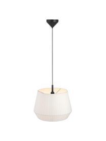 Klassieke hanglamp Dicte van geplooide stof, Lampenkap: stof, Baldakijn: gecoat metaal, Wit, zwart, Ø 40 x H 34 cm