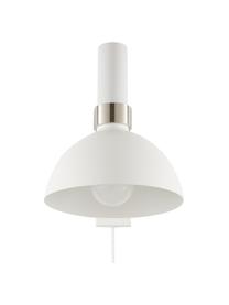 Grote dimbare wandlamp Larry met stekker, Lampenkap: gelakt messing, Frame: messing, Wit, chroomkleurig, D 41 x H 24 cm