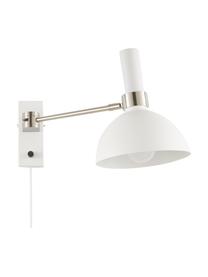 Grote dimbare wandlamp Larry met stekker, Lampenkap: gelakt messing, Frame: messing, Wit, chroomkleurig, D 41 x H 24 cm