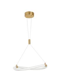 Ronde LED hanglamp Cerelia van silicone, Lampenkap: silicone, Decoratie: gecoat metaal, Baldakijn: gecoat metaal, Wit, goudkleurig, Ø 40 x H 120 cm