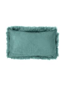 Housse de coussin rectangulaire peau d'agneau à longs poils frisés Ella, Turquoise foncé