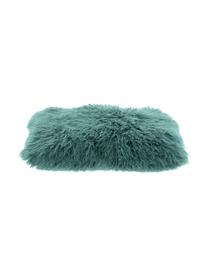 Housse de coussin rectangulaire peau d'agneau à longs poils frisés Ella, Turquoise foncé