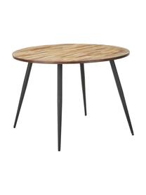 Mesa de comedor Mo, tablero de madera de teca reciclada, Patas: acero pintado y recubiert, Teca, negro, Ø 110 x Al 76 cm