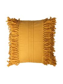 Housse de coussin avec franges nouées Chidike, Jaune moutarde