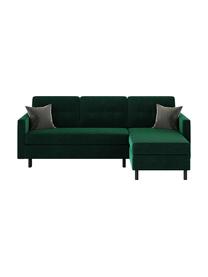 Divano letto angolare in velluto verde scuro Rudy, Rivestimento: 100% velluto di poliester, Struttura: legno duro, legno tenero,, Verde scuro, Larg. 225 x Prof. 165 cm