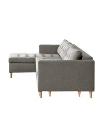 Divano letto angolare in tessuto grigio chiaro con contenitore Fandy, Rivestimento: poliestere Il rivestiment, Piedini: legno di faggio, Tessuto grigio chiaro, Larg. 223 x Prof. 69 cm, chaise-longue a sinistra