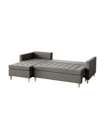 Ecksofa Fandy mit Schlaffunktion in Hellgrau, ausklappbar, Bezug: Polyester Der strapazierf, Korpus: Massivholz, Spanplatte, Füße: Buchenholz, Webstoff Hellgrau, B 223 x T 69 cm, Eckteil links