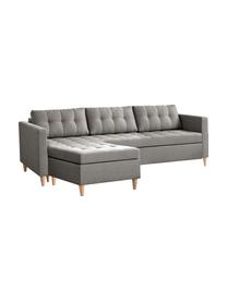 Divano letto angolare in tessuto grigio chiaro con contenitore Fandy, Rivestimento: poliestere Il rivestiment, Piedini: legno di faggio, Tessuto grigio chiaro, Larg. 223 x Prof. 69 cm, chaise-longue a sinistra