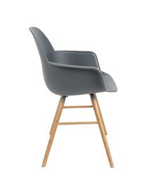 Silla con reposabrazos Albert Kuip, Asiento: 100% polipropileno, Patas: madera de fresno, Asiento: gris Patas: madera de fresno, An 59 x Al 82 cm