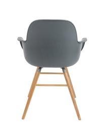 Silla con reposabrazos Albert Kuip, Asiento: 100% polipropileno, Patas: madera de fresno, Asiento: gris Patas: madera de fresno, An 59 x Al 82 cm